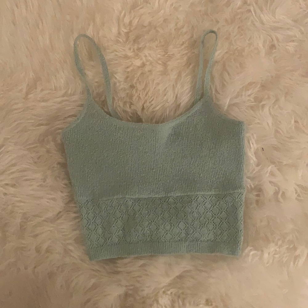 sage green cropped knit texture cami tank top